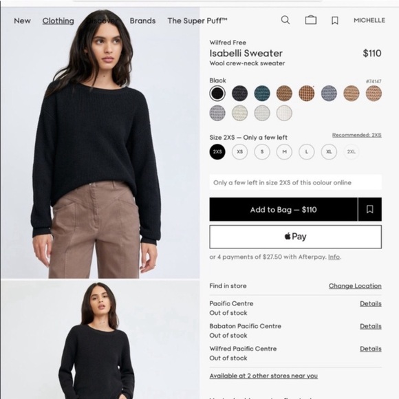 Aritzia Wilfred Free Isabelli merino wool waffle knit sweater in black size S - Picture 4 of 8